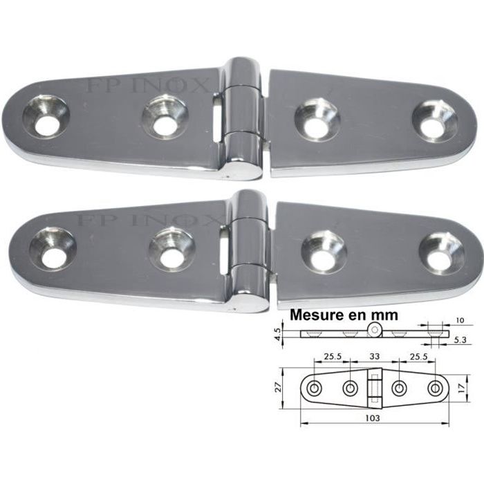 Lot De 2 Charnières T Inox A4 316 - Dimensions 152x75mm, épaisseur 4,5mm - Robuste Et Anti-rouille