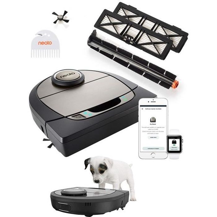 Neato Robotics D750 Premium Pet Edition - Compatible avec Alexa - Robot aspirateur avec station de charge, Wi-Fi & App -