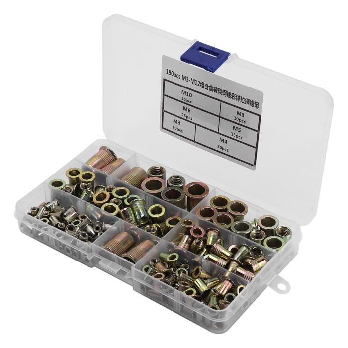 GOTOTOP Écrou à rivet 190 pièces M3-M12 plaqué acier au carbone plat ...