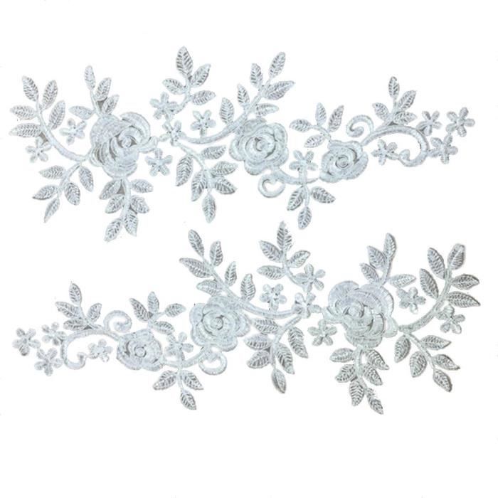 Col Dentelle Broderie à Paillettes WANYI - Applique Florale Argent Pour Couture Robe Mariée Costume 39x57cm