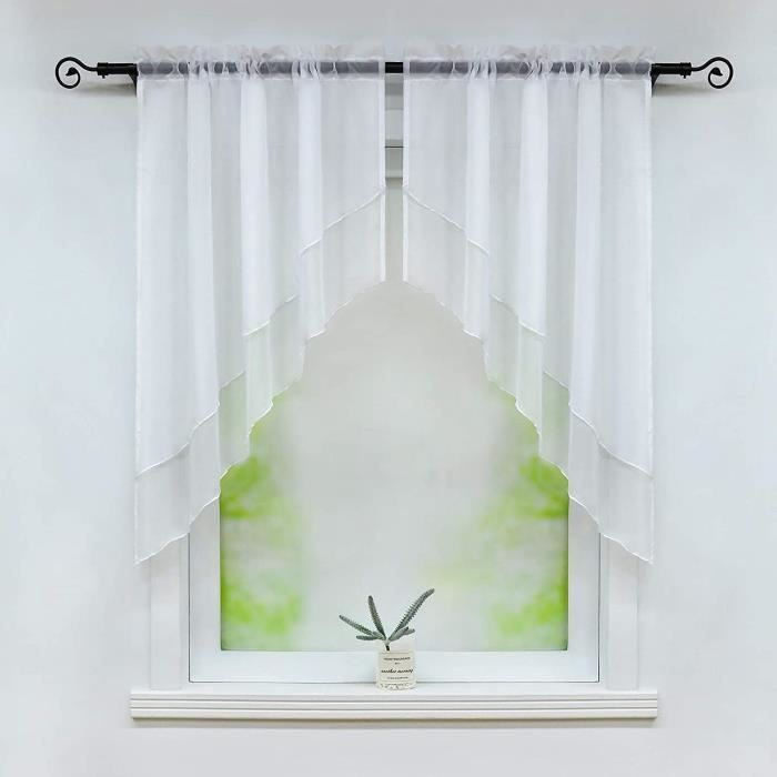 Lot de 2 Store romain bateau voilage fenêtre avec Galon Fronceur sans Percage Voile L-H 120x145cm-Blanc