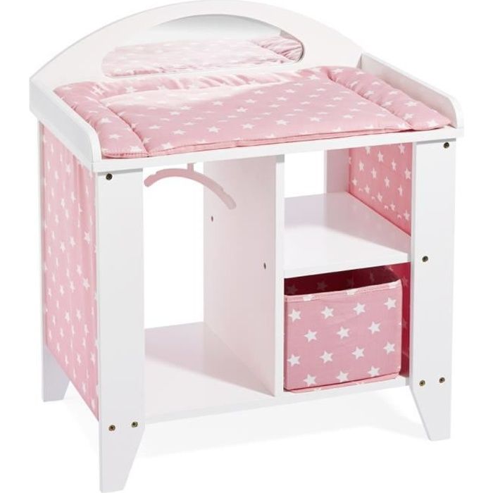 Table à langer pour poupées HOWA - modèle Stars - en bois blanc avec matelas, panier et cintres