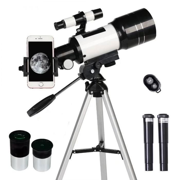 Télescope Astronomique Réfracteur Portable 70 mm (15X-150X) avec Support de Téléphone,Trépied Réglable et Télécommande Bluetooth