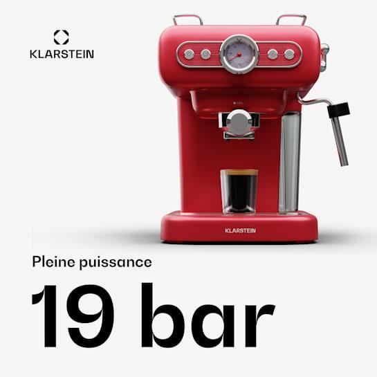 Klarstein Machine à expresso porte-filtre avec mousseur à lait 1,2 L, Cafetière 950 W, machine à café, Rétro Rouge