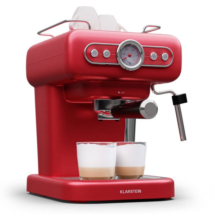 Machine à expresso - KLARSTEIN - Espressionata Evo - 950 W - 12 L - Design rétro rouge