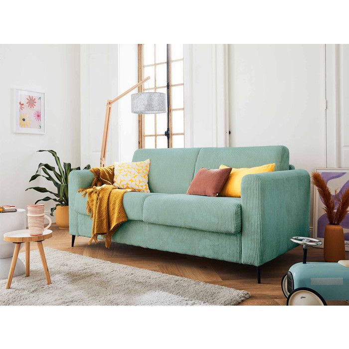 Owen - canapé lit 3 places convertible express couchage quotidien 140 cm matelas 12 cm en velours côtelé - Bleu Owen - canapé lit 3 places convertible express couchage quotidien 140 cm matelas 12 cm en velours côtelé - Bleu