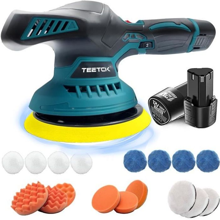Polisseuse sans fil pour Voiture, 21 V Polisseuse Excentrique avec 2 Batteries, 8 Vitesses Variables, 2800-5500 tr/min, Polisseuse d'angle, Machine à laver pour le Polissage de la Cire (sans batterie
