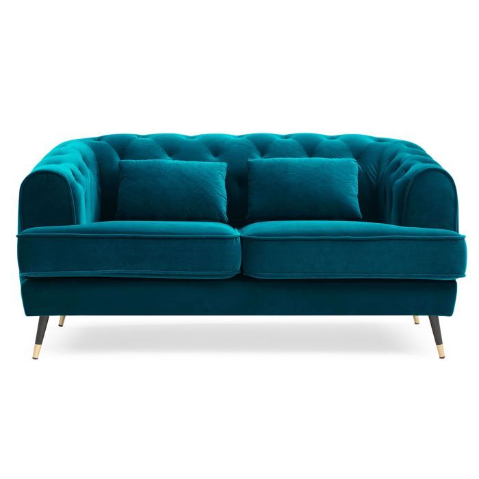 MENZZO Canapé capitonné 2 places style boudoir Glams Velours Bleu canard -L146 x P86 x H71 cm