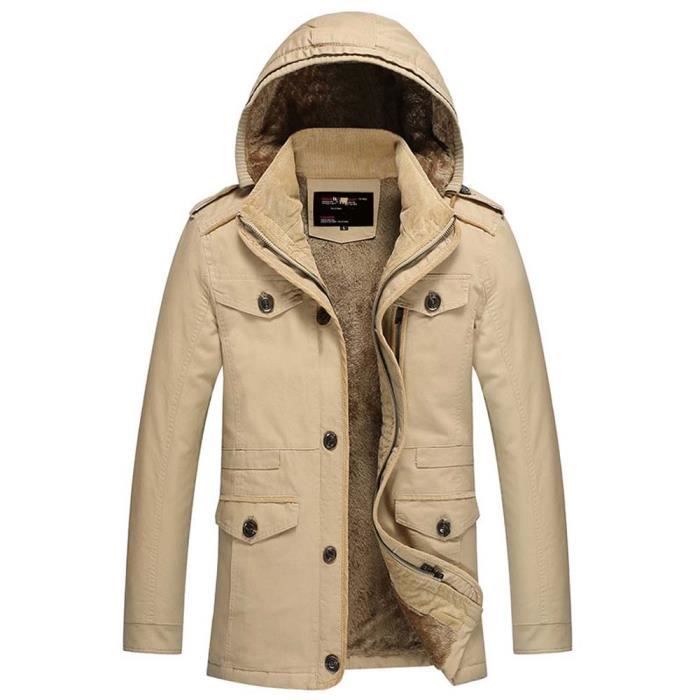 Parka Homme Hiver Capuche en Molleton Casual Veste Chaude en