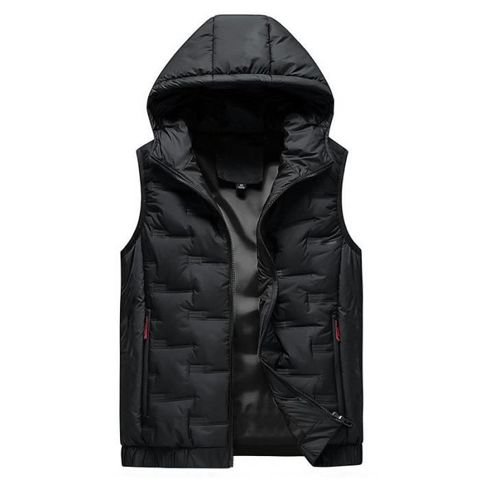 Doudoune Homme Capuche Sans Manches Automne Hiver Casual Veste