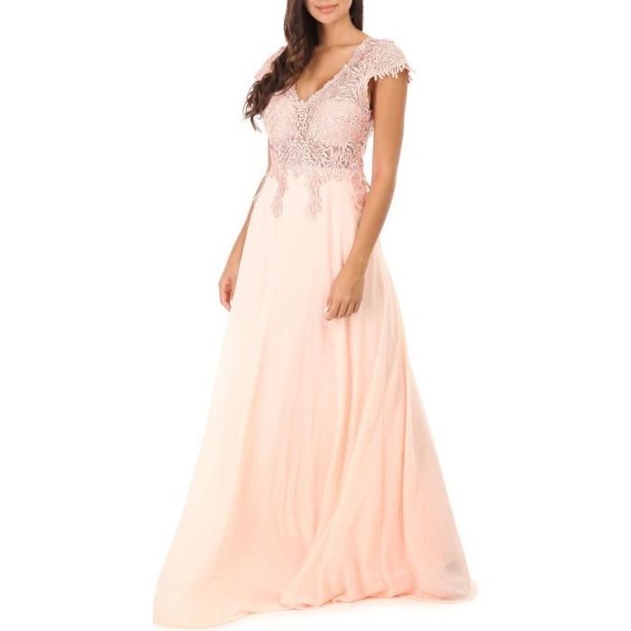 Robe Longue De Soiree Rose Poudre A Dentelle Rose Cdiscount Pret A Porter