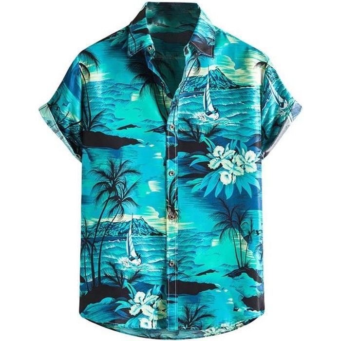 chemise de plage d'été pour hommes à fleurs hawaïenne manches courtes - chemisette 4