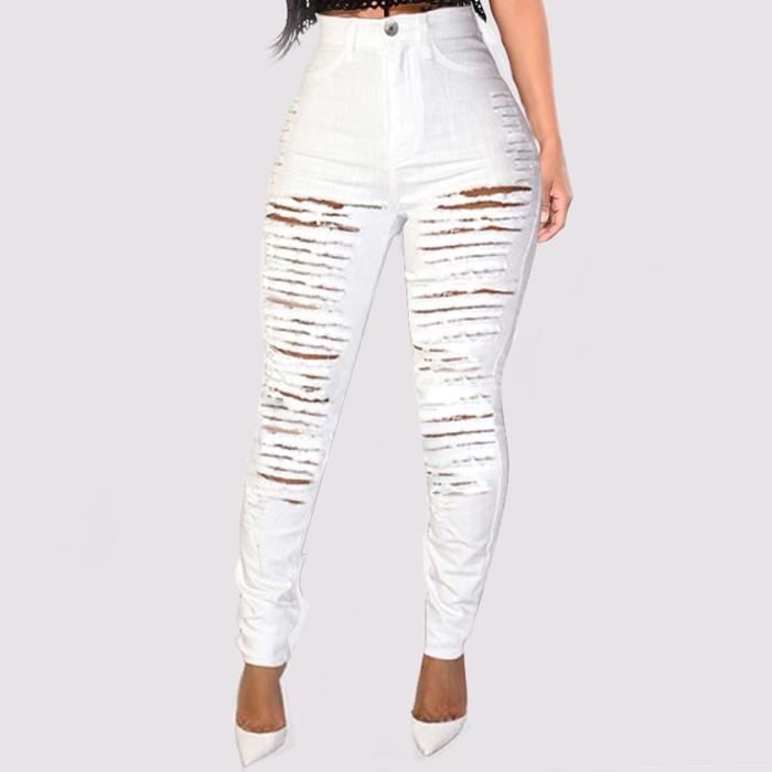 Pantalon blanc a trou femme hot sale