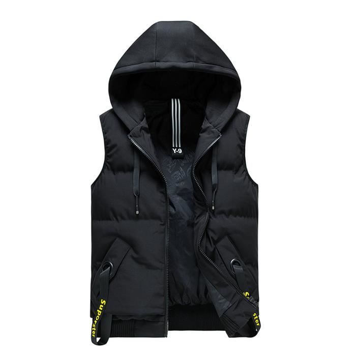 Doudoune Capuche Homme Hiver Chaude Sans Manches Veste Zippee