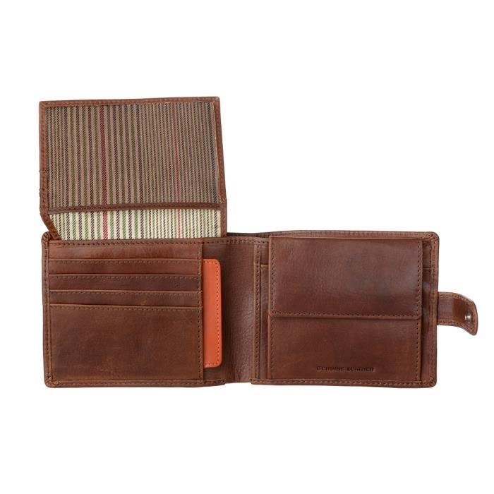 Hommes Portefeuille en cuir souple avec plusieurs emplacements cartes et compartiments ouverts note