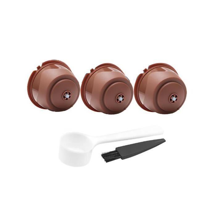 3 pièces Capsule de café réutilisée dosette de café en plastique marron avec brosse et cuillère pour Nescafé Dolce Gusto