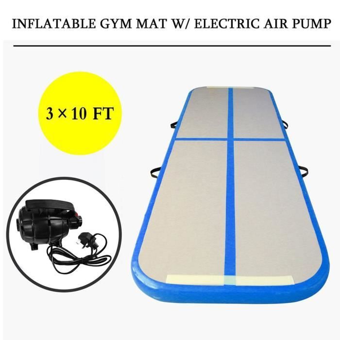 Tapis gonflable de gymnastique avec pompe 500x100x20cm pvc bleu