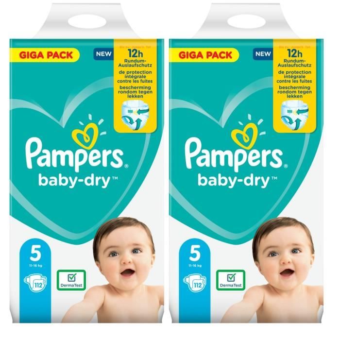Couches Pampers Taille 5 - Baby-Dry 11-16kg Jusqu’À 12 h De Protection 40 Couches 