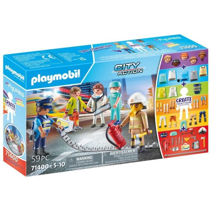 PLAYMOBIL My Figures Heros du quotidien 71400 Police pompier medecin secours City Action 5 ans 59 pieces