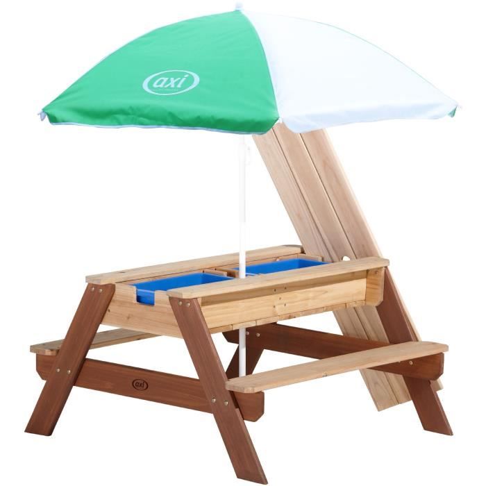 Table de pique-nique AXI Nick en cèdre tropical avec bacs de rangement et parasol