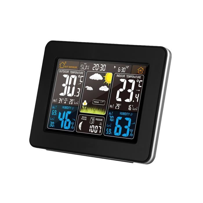 Horloge Numérique LCD Voiture - Thermomètre, Hygromètre, Météo - Rétro-éclairage Activé Par Le Son - Noir - 9