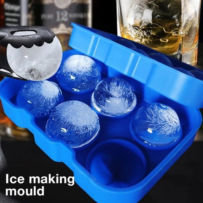 Bleu -Moule à bac à glaçons en silicone 6 grilles, dégagement facile,  moules à glace sphérique, moule de glace pour boissons