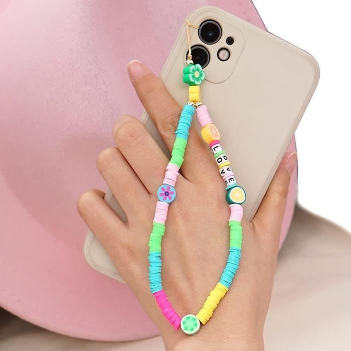 Lot De 3 Chaînes Pendentifs Pour Téléphone - Longueur 17,5 Cm - Fil Métallique Et Perles - Noir, Blanc, Rose