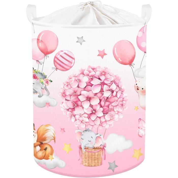 Clastyle Panier à Linge 45L Animaux Urbains - Éléphant, Tigre & Train - Pliables Pour Enfants, Vêtements Et Jouets, Rond Blanc 36x45 Cm
