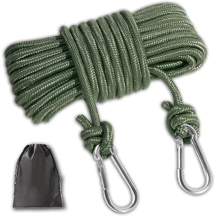 Grappin PIOSRTRR Avec Corde Nylon 8 Mm X 15 M, Double Mousqueton, 3 Tailles M-L-XL (50-180 Kg) – Pêche Aimant, Branche, Tirage