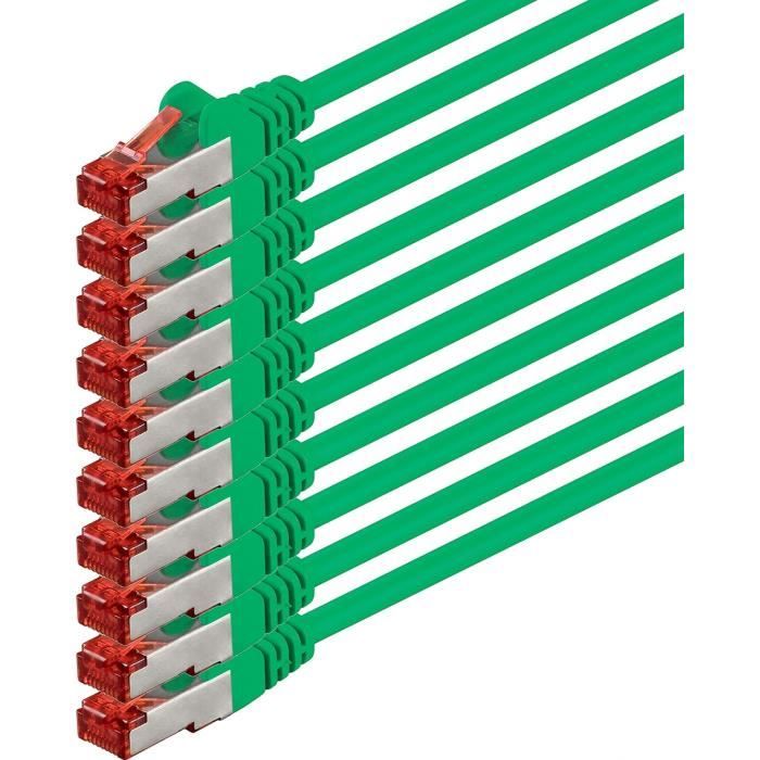 2m - vert - 10 pièces - CAT6 Cable Ethernet Set - Cable Réseau RJ45 10-100 - 1000 Mo-s cable de Patch LAN Cable |CAT 6 S-FTP[S655]