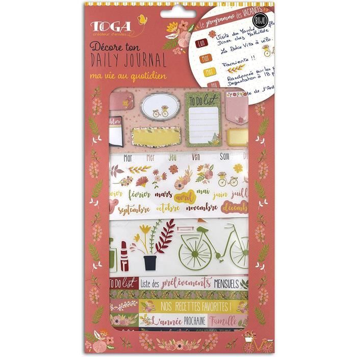 Kit Décoration Bullet Journal Fleuri Orange Vert - Stickers, Pochoirs Et Notes