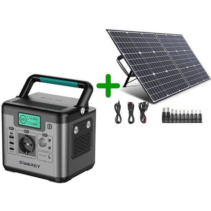 SWAREY S500 Générateur Solaire portable 220V Batterie Externe 518Wh avec Panneau Solaire Pliable 100W, kit Solaire