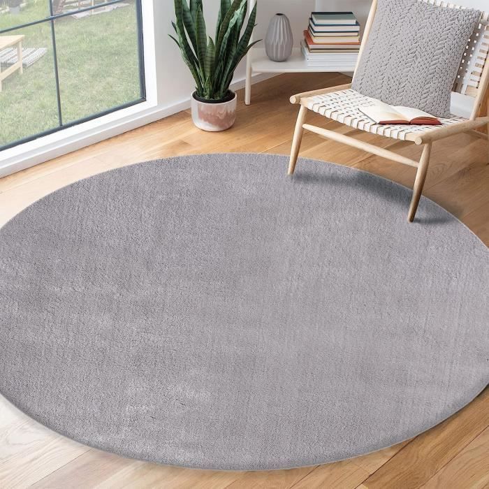 Tapis pour le salon ou la chambre en gris 160x160 cm | Rond | Lavable jusqu'à 30 degrés | Tapis LOFT de The Carpet