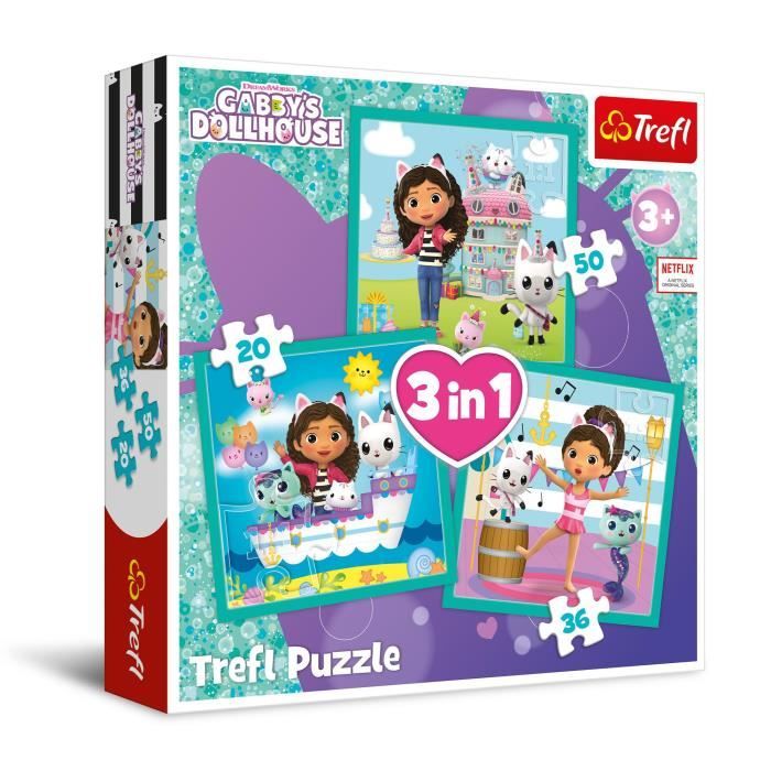 Puzzle 3en1 - TREFL - Gabby's Dollhouse - 3 puzzles - 20 à 50 pièces ...