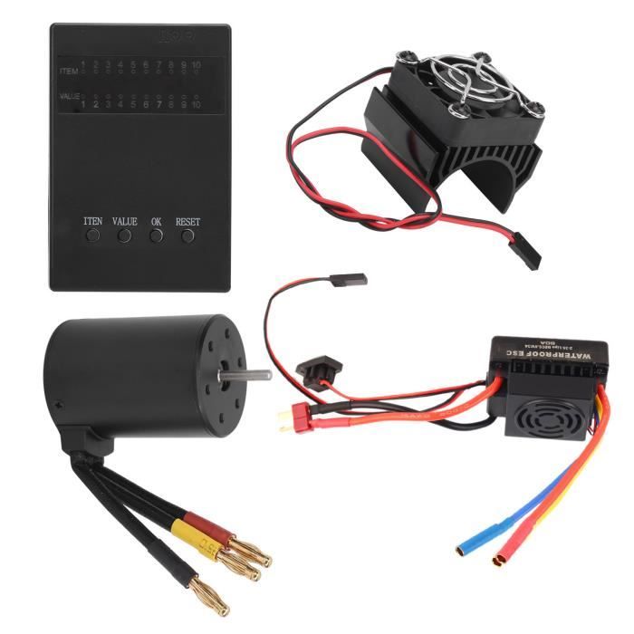 VGEBY Jeu de moteurs sans balais pour voiture 1/10 RC 3650 3600KV moteur sans balais 60A ESC carte de programmation dissipateur de