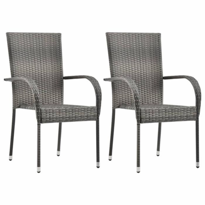Chaises de jardin en résine tressée - VIDAXL - Gris - Empilables - Résistantes à leau