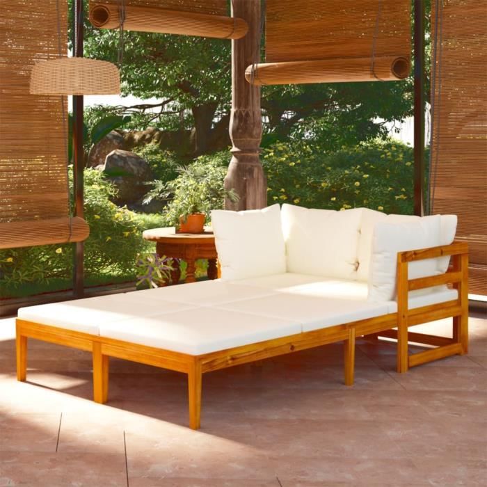 vidaXL Chaises longues et coussins Bois d'acacia