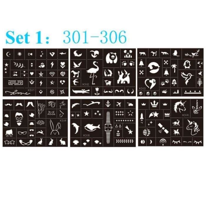 Kit De 200 Pochoirs De Tatouage Paillettes + 10 Couleurs - Art Corporel Temporaire - Neuf Sous Blister