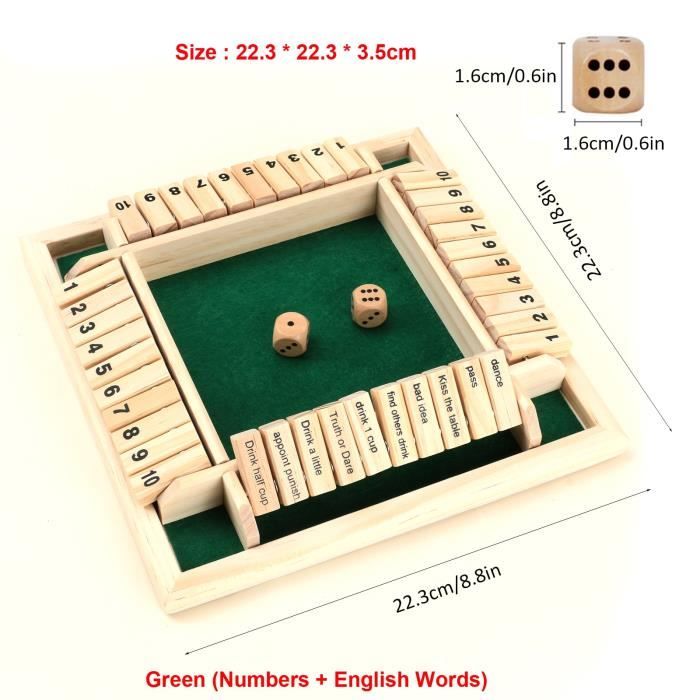 Shut The Box Jeu De Dés 4 Joueurs, Classic Numéros Jeu De Société Jeu