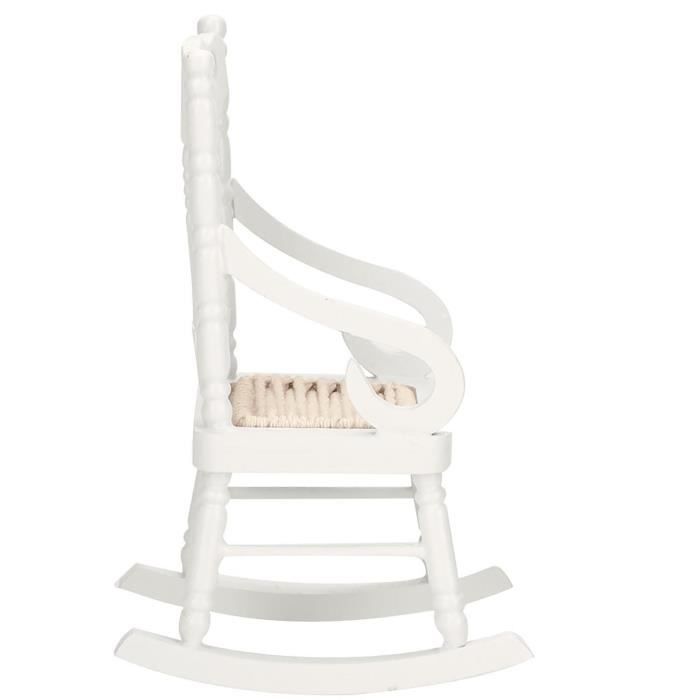 Chaise Berçante Miniature 1/12 Pour Maison De Poupée - Meuble En Bois Blanc, Déco Réaliste Pour Enfants Et Collectionneurs