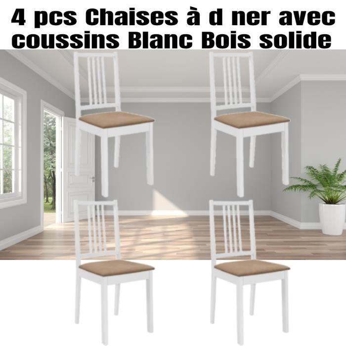Chaises à dîner en bois solide avec coussins - ZJCHAO - Lot de 4 - Blanc - HAUTE QUALITÉ - DX7446