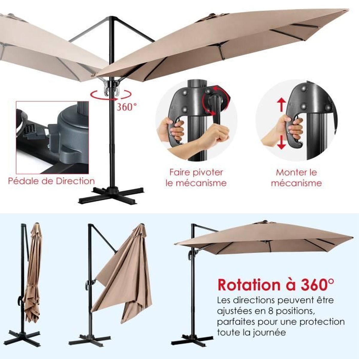 Parasol déporté rectangulaire Éléa avec toile Sunbrella® Hespéride 4 x 3 m