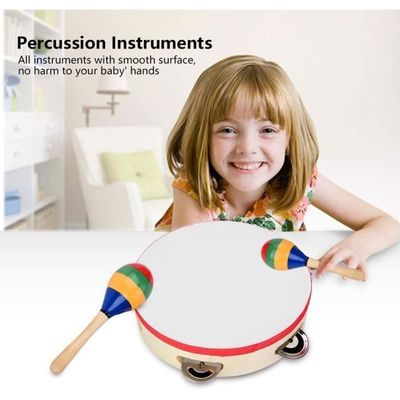 Ensemble d'instruments de musique pour enfants - Ensemble de tambour de 5 ans avec cymbale, tabouret et tambour jouet - kit de percussion