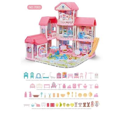deAO 2 en 1 Maisons de Poupée Transportable pour Enfants, Extensible | Chambre de Poupée Princesse pour Filles, Extensible et Portable, avec Chambre, Salle de Bains, Coiffeuse, Lit et Accessoires