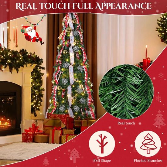 Sapin De Noël Pop-up 180 Cm Avec 150 LEDs - Blanc Argenté Décor Bleu/argent - 8 Modes Lumineux - Intérieur/extérieur