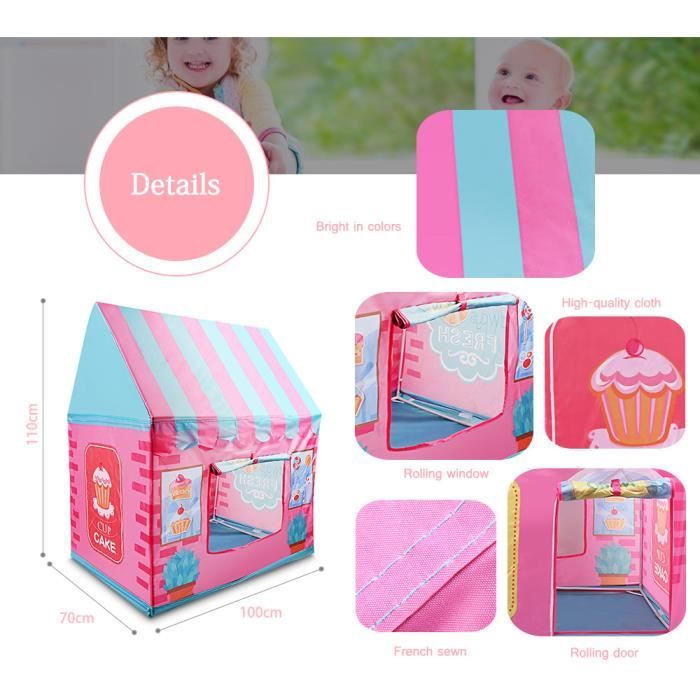 Bakaji Tente Maison De Jeu Enfants Château Rose - Structure Métal Tissu 120 X 116 Cm