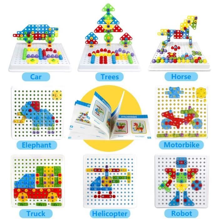 Jouet Enfant 3 Ans Jeux de Société Mosaique Enfant Puzzle 3D Construction  Enfant Jeu STEM Kit 223 Pcs Educatif pour Bricolage Jouet Fille Garcon 3 4 5  Ans Jeux Enfant 3 Ans Cadeau de Noël