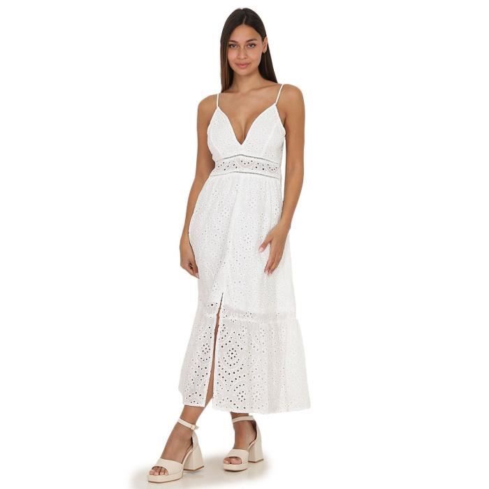 Robe longue blanche broderie anglaise Blanc Cdiscount Pr t
