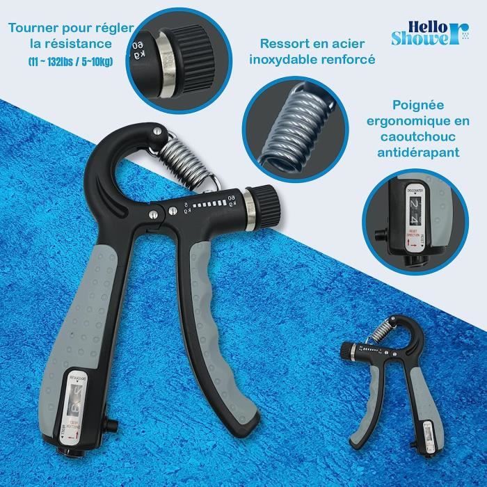 Hand Grip Musculation Avec Compteur – Résistance Réglable 5-100kg, Avant-bras, Doigts, Antidérapant