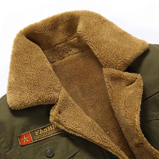 Blouson homme parka hiver cotton Manteau col de fourrure Epaississant de fermeture eclair Couleur unie ne pas Encapuchonne pouvez Kaki Cdiscount Pret a Porter